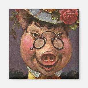  Humor, Gekke en grappig Victoriaans Lady Pig Magneet