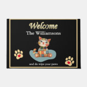 Humor Happy Cat Custom Zwart Goud Welkom Deurmat (Voorkant)