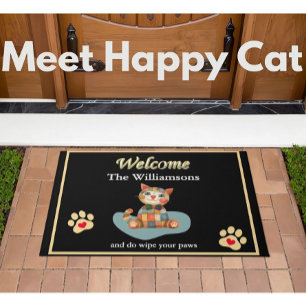 Humor Happy Cat Custom Zwart Goud Welkom Deurmat