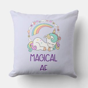 Humor - Magische AF. Unicorn, regenboog en stuifme Kussen