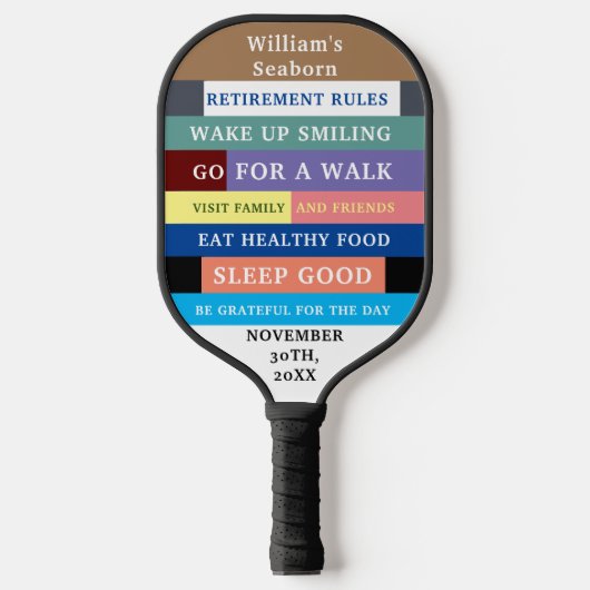 Humor Personalized Funny Retirement Rules Pickleball Paddle (Voorkant)