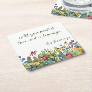 Humor Quote, Waterverf Wildflowers Vierkante Kartonnen Onderzetter