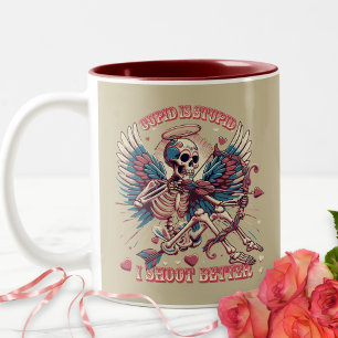 Humor Retro Skelet Cupid Funny Valentijnsdag Tweekleurige Koffiemok