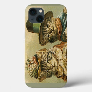Humor, Victoriaans Bride Groom Katten in Petten iPhone 13 Hoesje