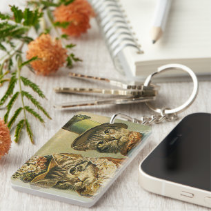  Humor, Victoriaans Bride Groom Katten in Petten Sleutelhanger