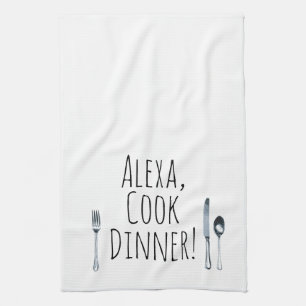 humoristisch Alexa Command voor het kookdiner Theedoek