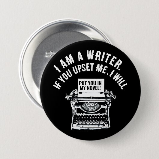 Humoristisch citaat van de schrijver ronde button 7,6 cm (Voorkant /achterkant)