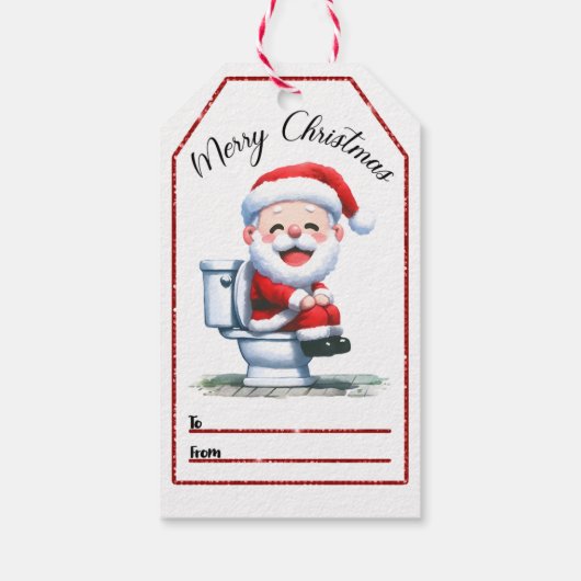Humoristisch label met kerstman op een wc cadeaulabel (Achterkant)