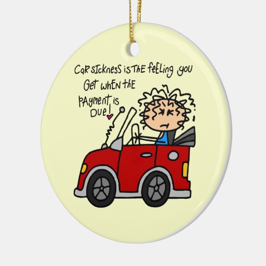 Humoristische autoziekte keramisch ornament (Links)