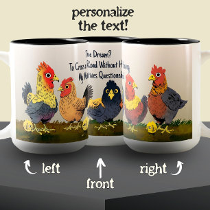 Humoristische Cartoon Chicken Funny Phrase Tweekleurige Koffiemok