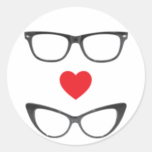 Humoristische Geek Liefde - Hart & Brillen Ronde Sticker