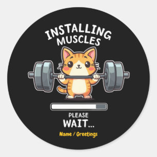 Humoristische Gewichtheffen Kat Oefening Gym Grapp Ronde Sticker