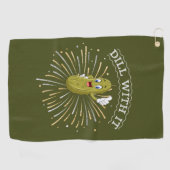 Humoristische groene dille pickle golfhanddoek (Horizontaal)