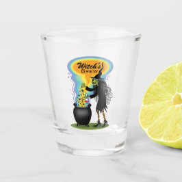 Humoristische heksenbrouwsel met kokende ketel shot glas