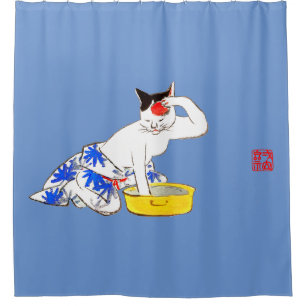 Humoristische Japanse Kat Bathing I Douchegordijn