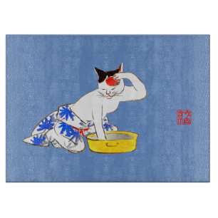 Humoristische Japanse Kat Bathing I Snijplank
