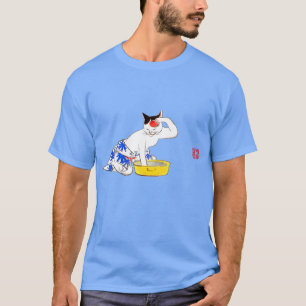 Humoristische Japanse Kat Bathing I T-shirt