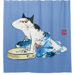 Humoristische Japanse Kat Bathing II Douchegordijn