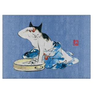Humoristische Japanse Kat Bathing II Snijplank