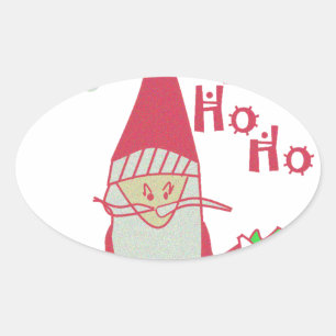 Humoristische Kerstman met feestelijke Ho Ho Ho Ovale Sticker