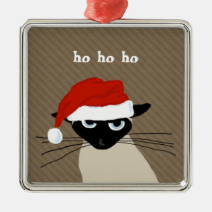 Humoristische Siamese Kat Ho Ho Ho Grappig Kat Metalen Ornament