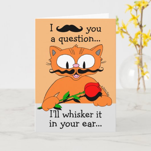 Humoristische Valentijnsdag Kaart Mustache Cat (Gele Bloem)