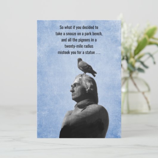 Humorous Get Well statue and pigeons joke Kaart (Staand voorkant)