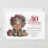 Humorous lady turning fifty quirky party invite kaart (Voorkant)