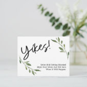 Humorous Simple Greenery uitgesteld bruiloft updat Briefkaart (Staand voorkant)