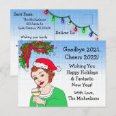 Humour de Noël Funny Retro Lady Toasting Carte pos (Devant / Derrière)
