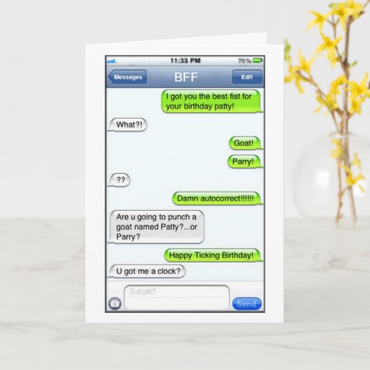 Humour des textes - carte d'anniversaire (Fleur jaune)