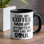 Humour foncé et amer Mug drôle<br><div class="desc">Humour sombre Mug foncé et amer - Ils disent que les gens avec un sens sombre de l'humour sont souvent des génies. Nous ne pouvons pas en être sûrs. Mais nous savons que nous sommes certains d'être un peu amers et tordus quand il s'agit de plaisanteries ici. Donc dans l'esprit...</div>