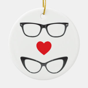Humoureus Geek Love - Heart & Eyeglasses Keramisch Ornament