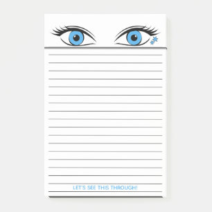 Humoureus Steely Blue Eyes met bovenliggend label Post-it® Notes