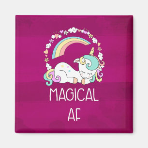 Humoureus Unicorn Magical AF op het roze rode patr Magneet