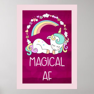 Humoureus Unicorn Magical AF op het roze Rode Patt Poster