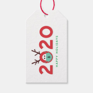 Humoureuze gemaskeerde rendiervakantie 2020 cadeaulabel