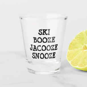 Humoureuze skiën, boze en gesneld shot glas