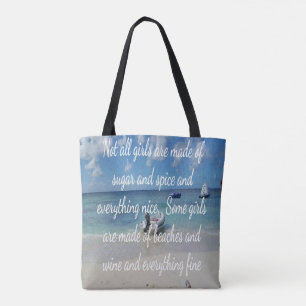 Humoureuze suiker en specerijcitaat op het strand tote bag