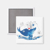 Humpback kerstwalvis met Santas Pet Snowflake Magneet (Voorkant / Achterkant)