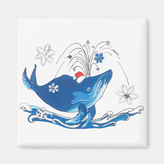 Humpback kerstwalvis met Santas Pet Snowflake Magneet (Voorkant)