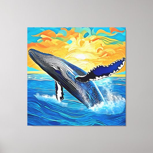 Humpback Sunset Leap Art Canvas Afdruk (Voorkant)