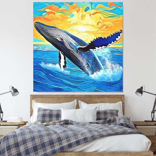 Humpback Sunset Leap Art Canvas Afdruk (Insitu (Slaapkamer))