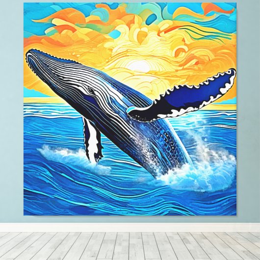Humpback Sunset Leap Art Canvas Afdruk (Insitu (Houten vloer))