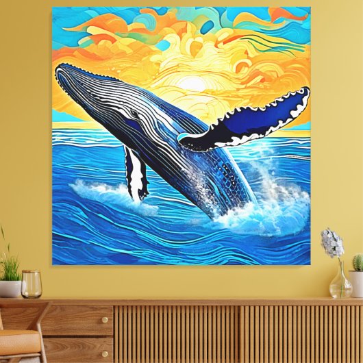 Humpback Sunset Leap Art Canvas Afdruk (Insitu (Woonkamer))