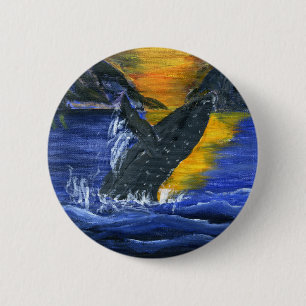 Humpback walvis bij Sunset Ronde Button 5,7 Cm