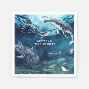 Humpback Whale   Ocean Birthday Party Napkins Servet