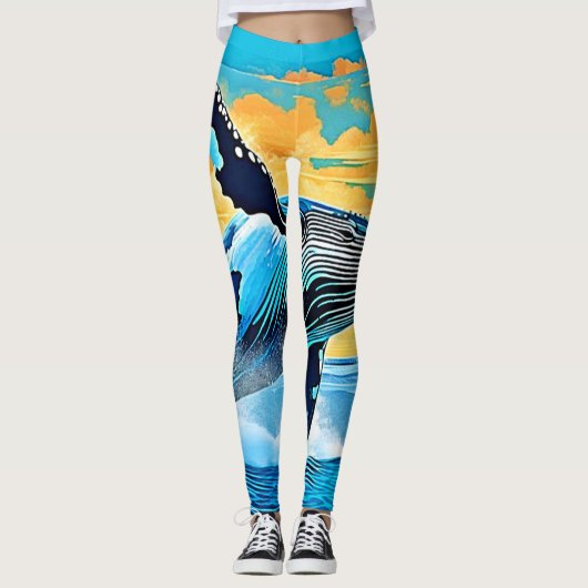 Humpback Whale Ocean Freedom Jump Design Leggings (Voorkant)