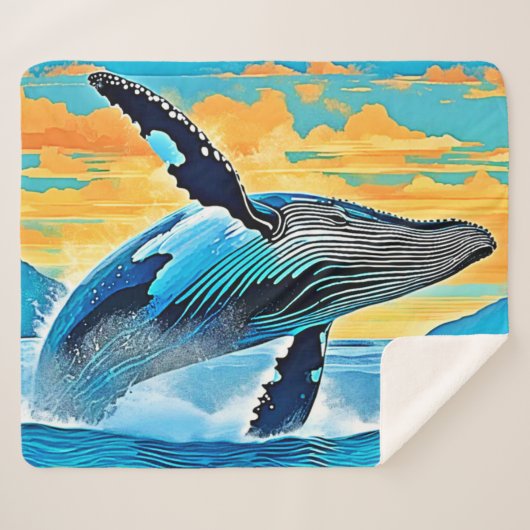 Humpback Whale Ocean Freedom Jump Design Sherpa Deken (Voorkant (horizontaal))