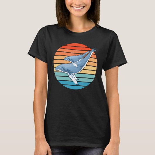 Humpback Whale op Retro Sunset T-Shirt (Voorkant)